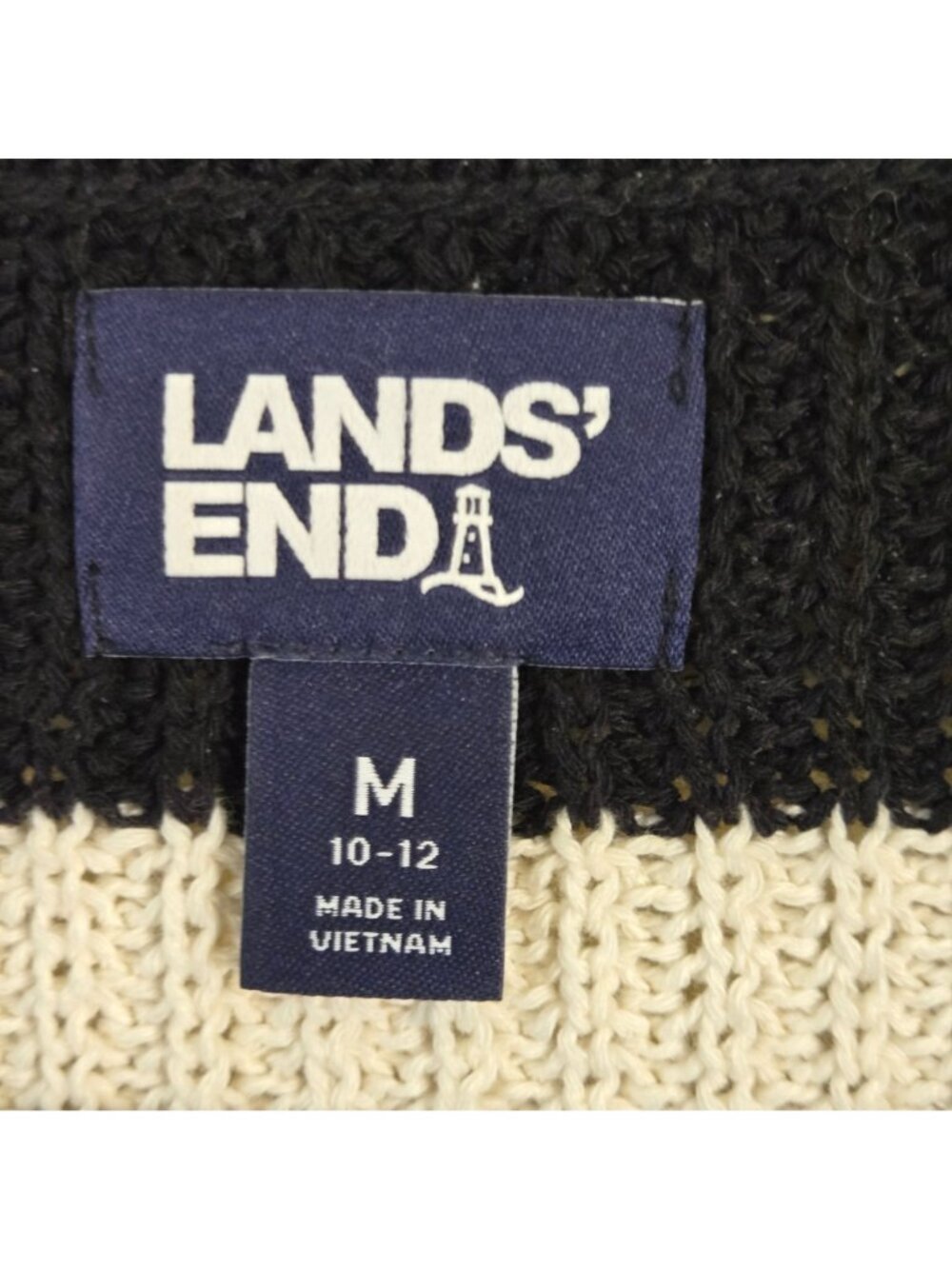 Lands' End Cotton Boucle Johnny Collar Shake Pullover Black Cream 2024 Size M - Picture 6 of 8